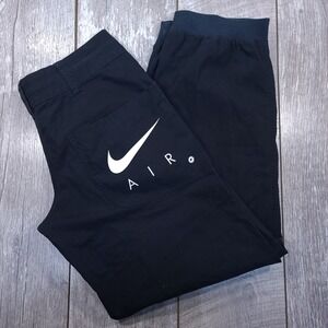 Nike Air Joggers Women Medium Black Cargo Tapered Cuffs Swoosh Logo Pants